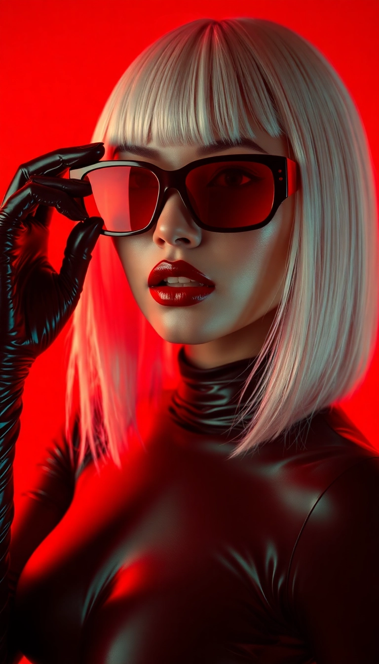 HD iPhone Y2K Woman Fashion Model in Black and Red Masterful Wallpaper Royalty-Free Image